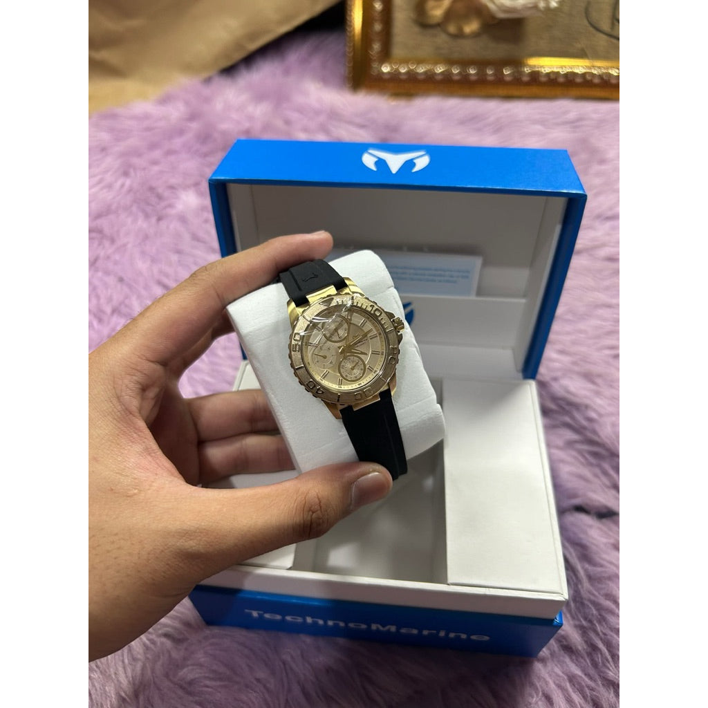 ORIG & IMPORTED Technomarine Sea 36mm TM-725016 Lady's Watch Gold Dial Silicone Band