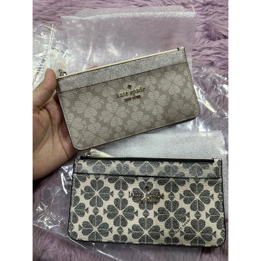 ORIG & IMPORTED KS Spade Flower Large Slim Card Holder Wallet Beige/Black