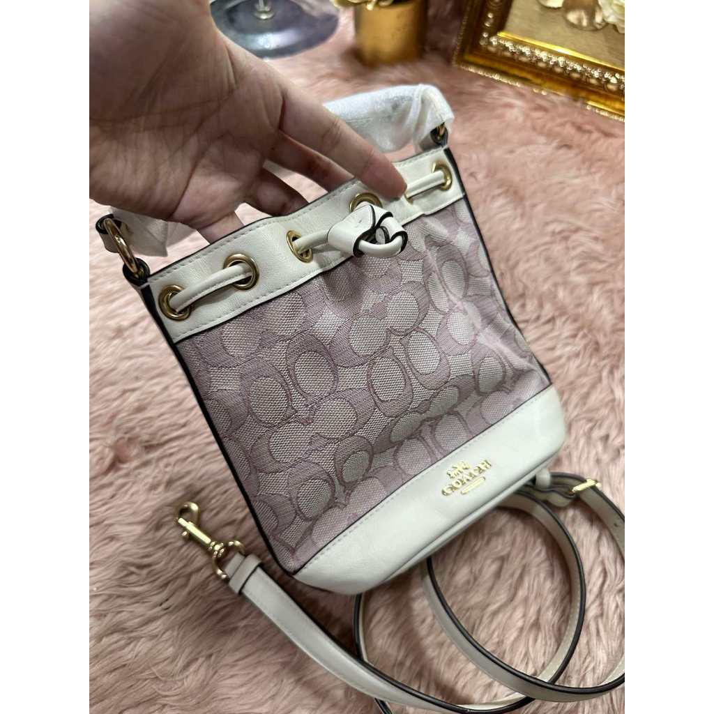 ORIG & IMPORTED CCH Dempsey Drawstring Bucket Pink Small Bag 15 in Signature Jacquard