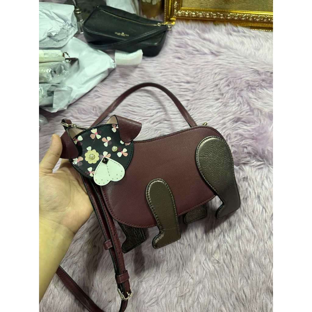 ORIG Preloved KS Floral Pup Dog Crossbody Red Bag Cherrywood