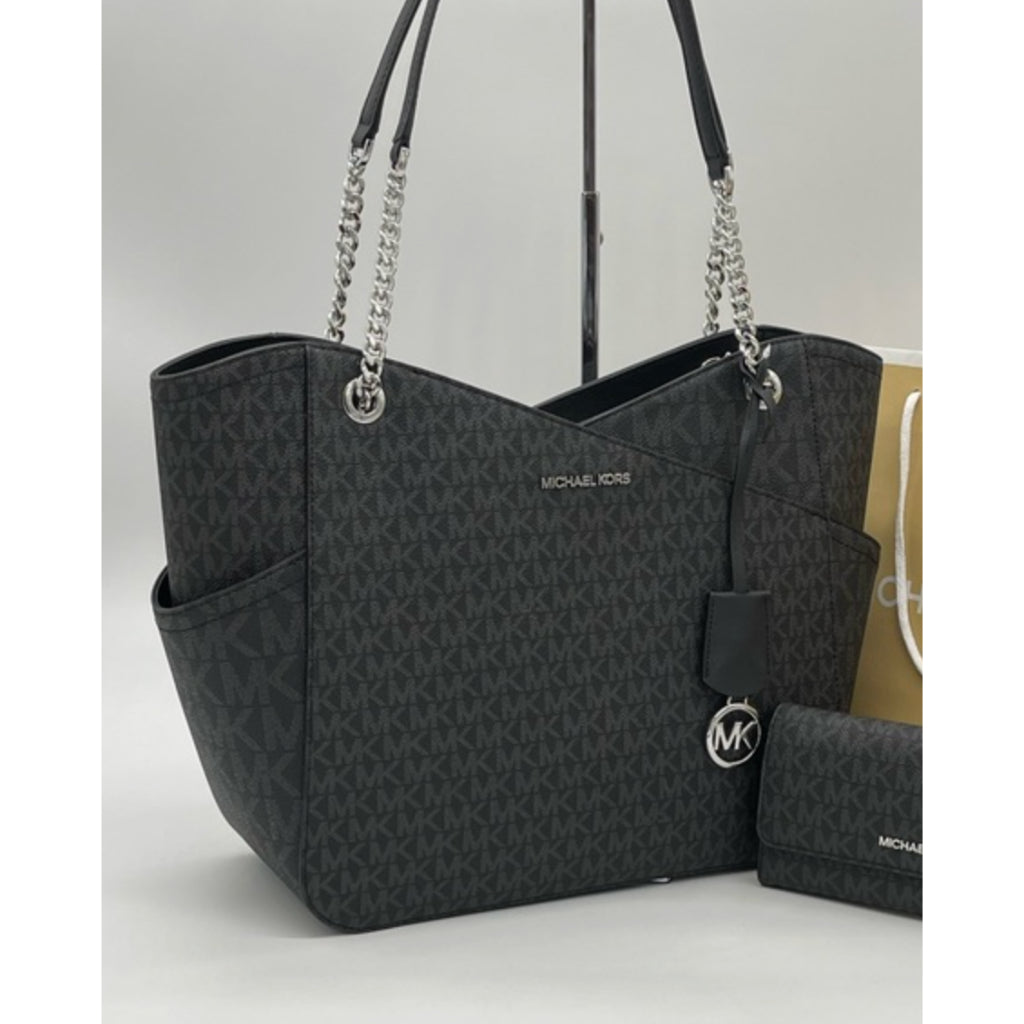 ORIG & IMPORTED MK Large Chain Shoulder Tote Black Bag