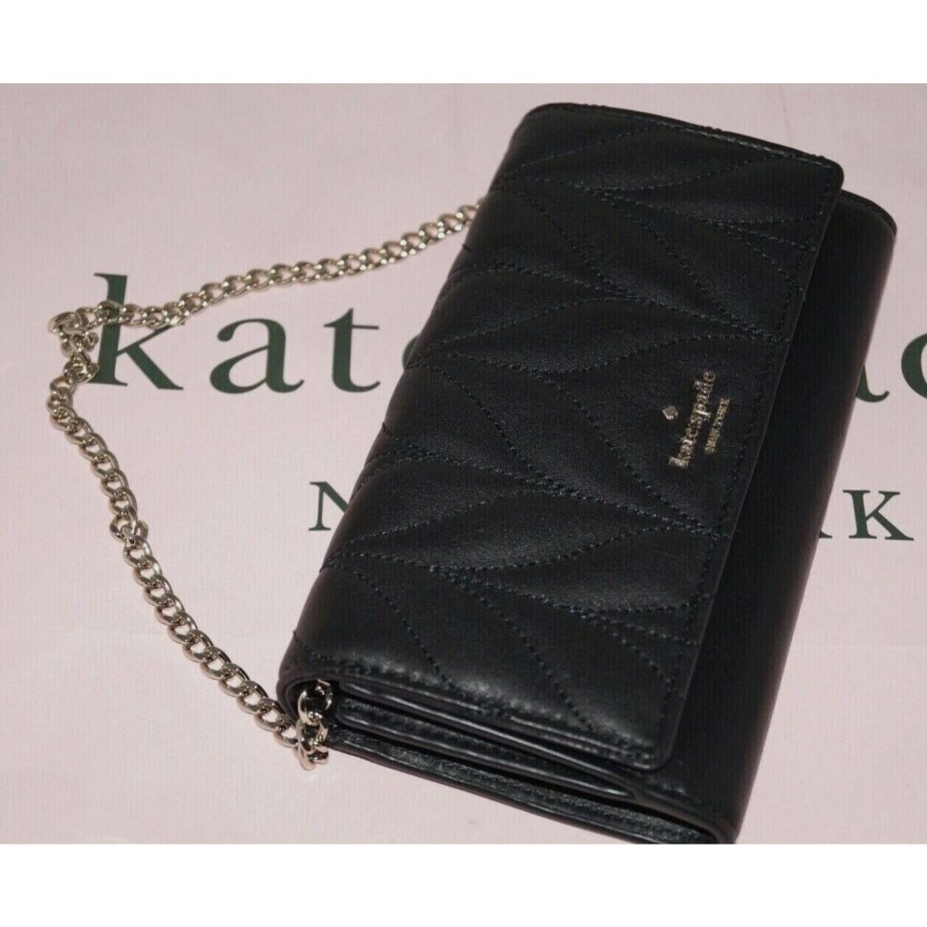 ORIG Preloved KS Briar Lane Quilted Black Leather Chain Black Long Wallet