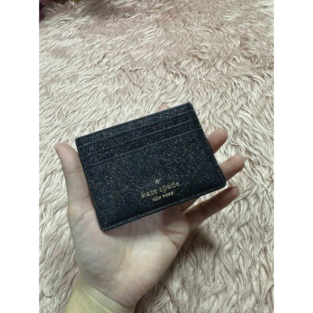 ORIG Preloved KS Glitter Slim Card Holder Small Black Wallet