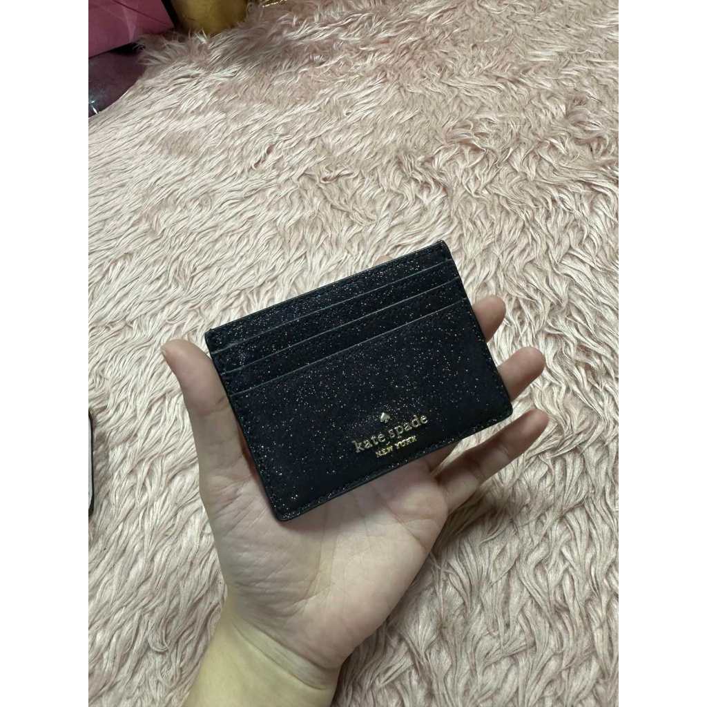 ORIG Preloved KS Glitter Slim Card Holder Small Black Wallet