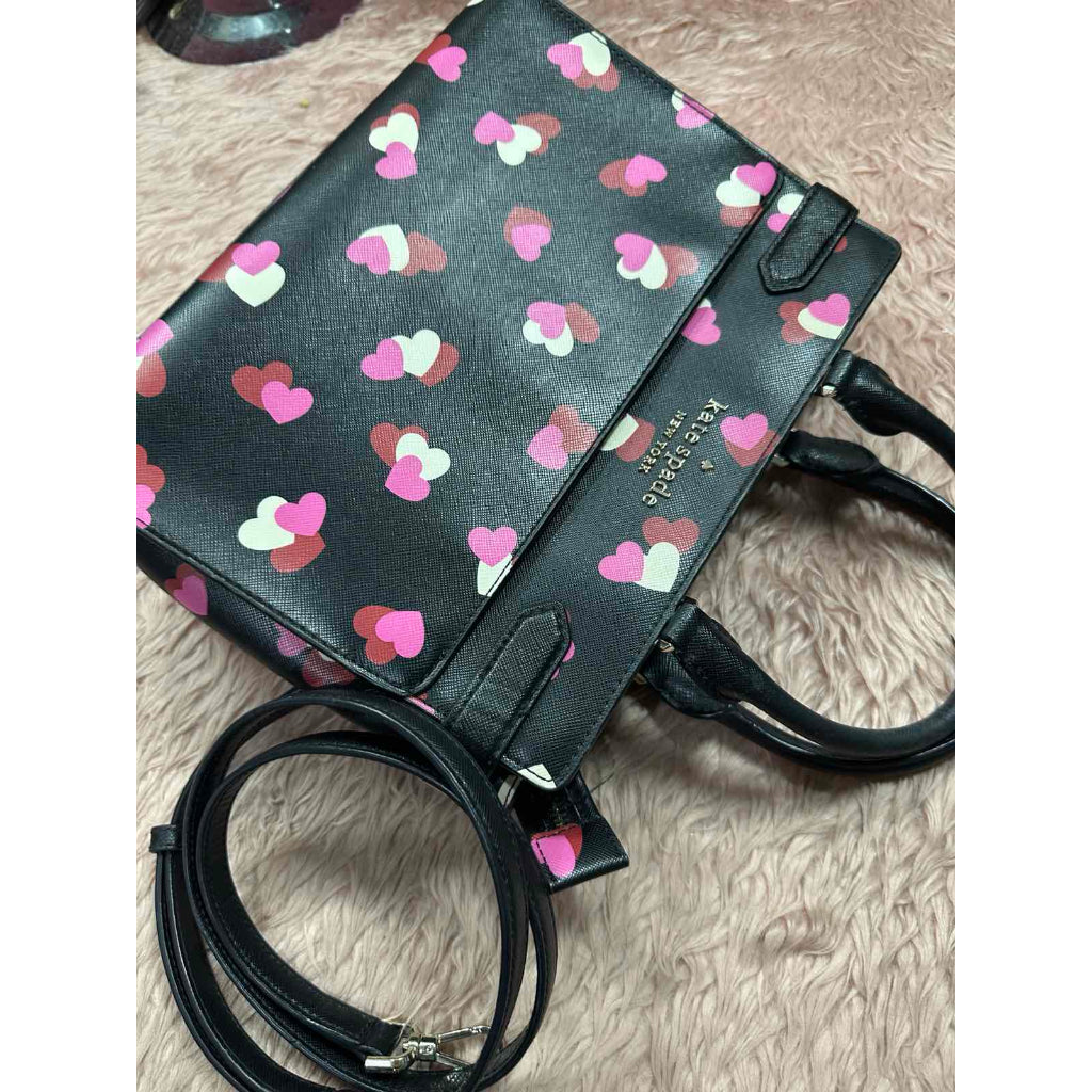 ORIG Preloved KS Staci Flutter Hearts Medium Satchel Black/Pink Bag