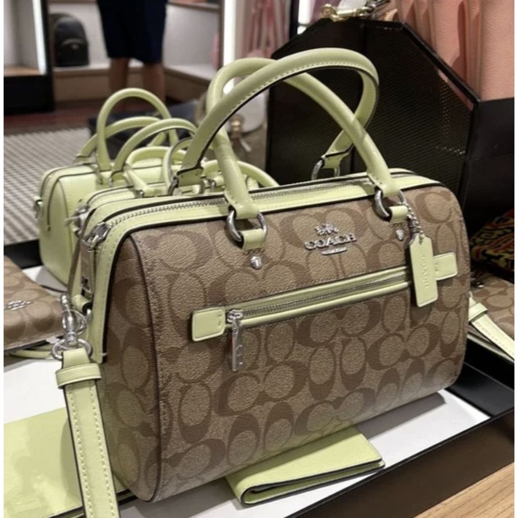 ORIG & IMPORTED CCH Rowan Top Zip Satchel Bag in Signature Canvas (Khaki / Pale Lime)
