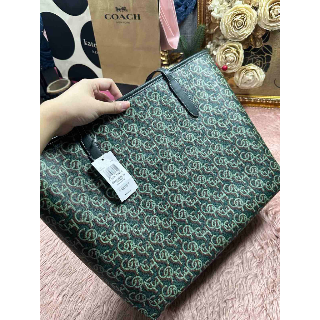 ORIG & IMPORTED CCH City Tote Large Green Bag With Monogram Print