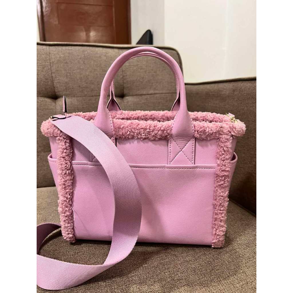 ORIG Preloved KS Jett Faux Shearling Small Pink Tote Bag
