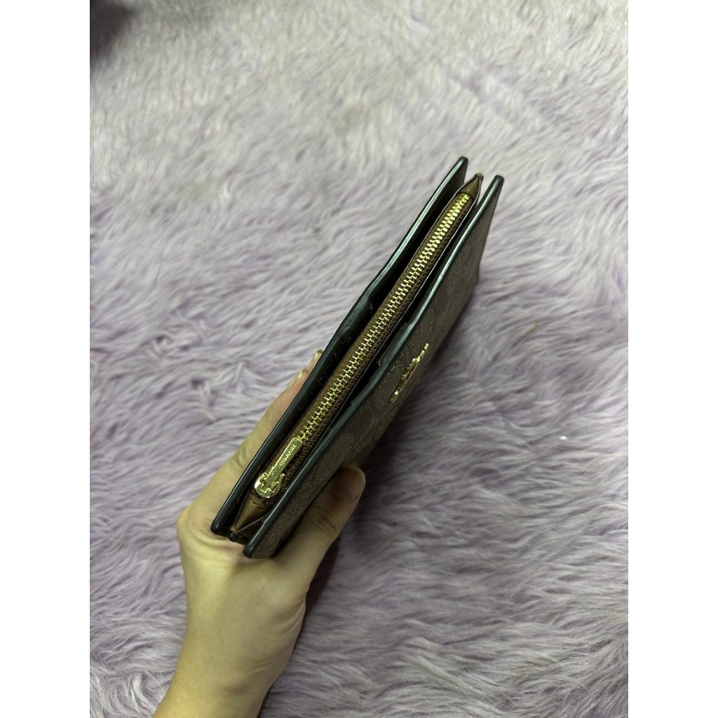 ORIG Preloved CCH Slim Zip Wallet In Signature Canvas Khaki Brown