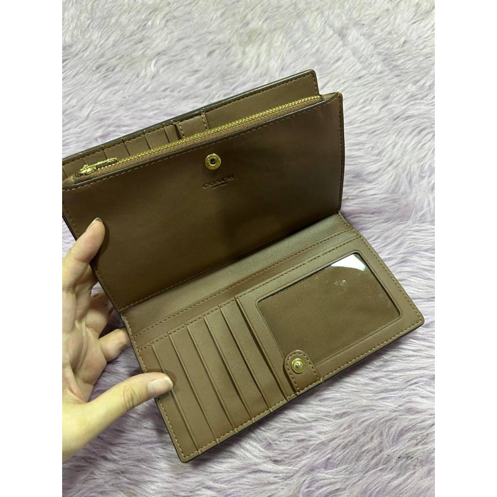 ORIG Preloved CCH Slim Zip Wallet In Signature Canvas Khaki Brown