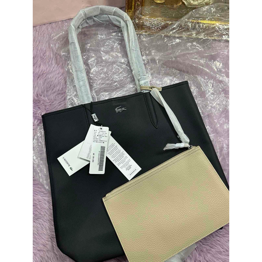 ORIG & IMPORTED LCT Anna Reversible Vertical Tote Black/Beige Bag with Removable Pouch