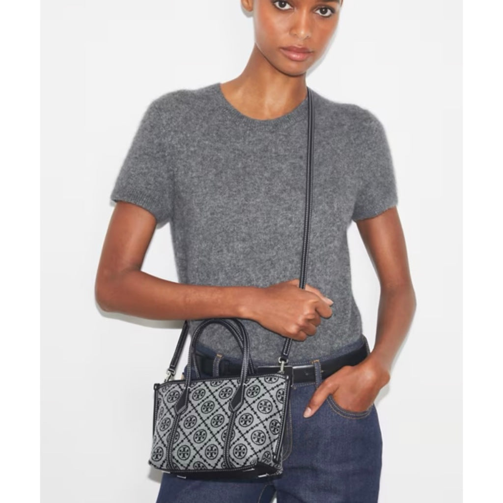 ORIG & IMPORTED Tory TB T Monogram Mini Perry Tote Navy Blue Bag