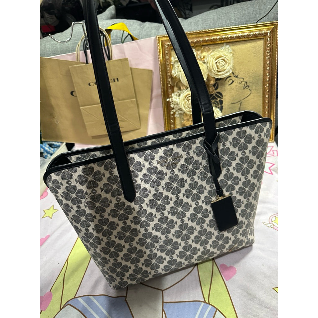 ORIG Preloved KS Signature Spade Flower Large Tote Black Bag