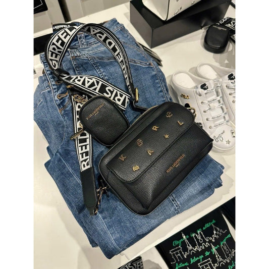 ORIG & IMPORTED Karl Lagerfeld Maybelle Crossbody Camera Black Bag With Pouch