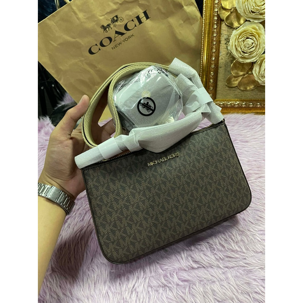 ORIG & IMPORTED MK Jet Set Signature Crossbody Tech Attachment Bag in Brown / Vanilla White