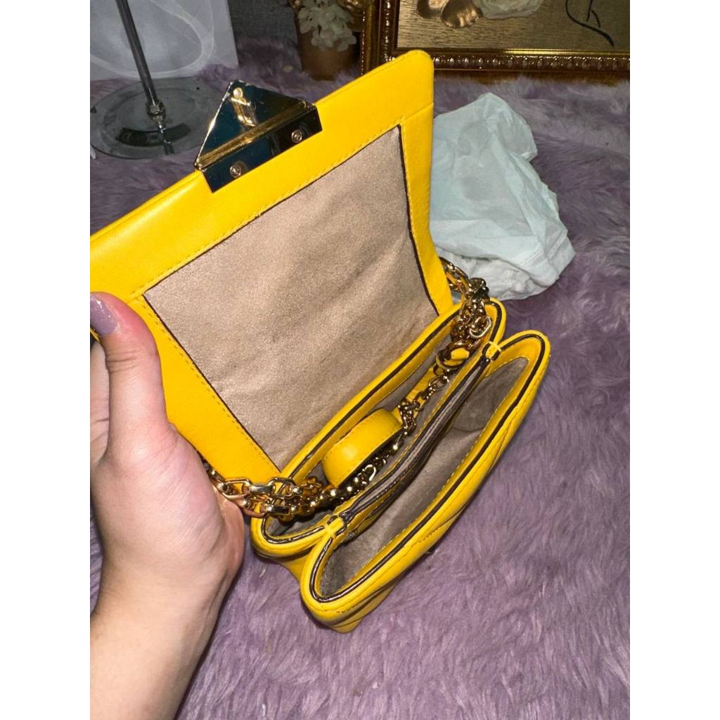 ORIG Preloved MK Cece Small Quilted Leather Convertible Shoulder Yellow Bag