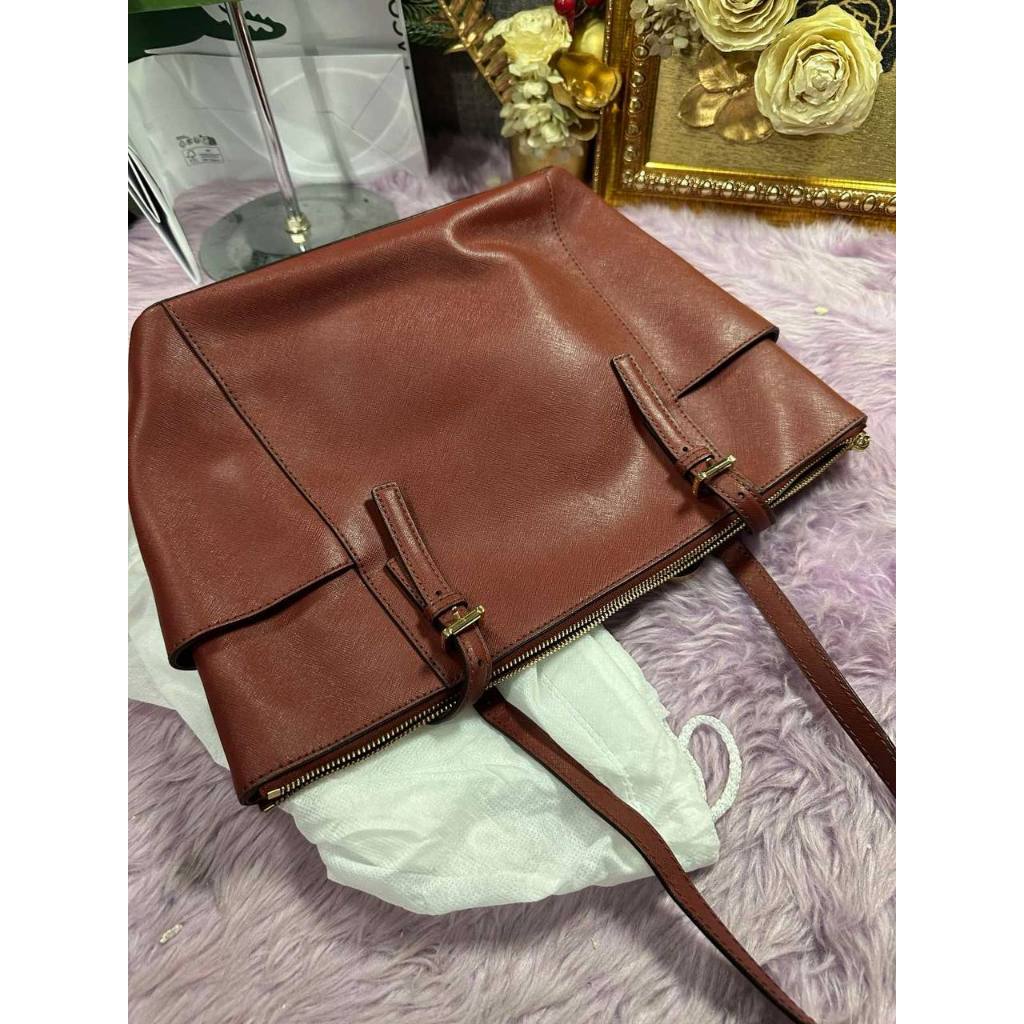 ORIG Preloved MK Charlotte Large Leather Top Zip Shoulder Tote Red Bag