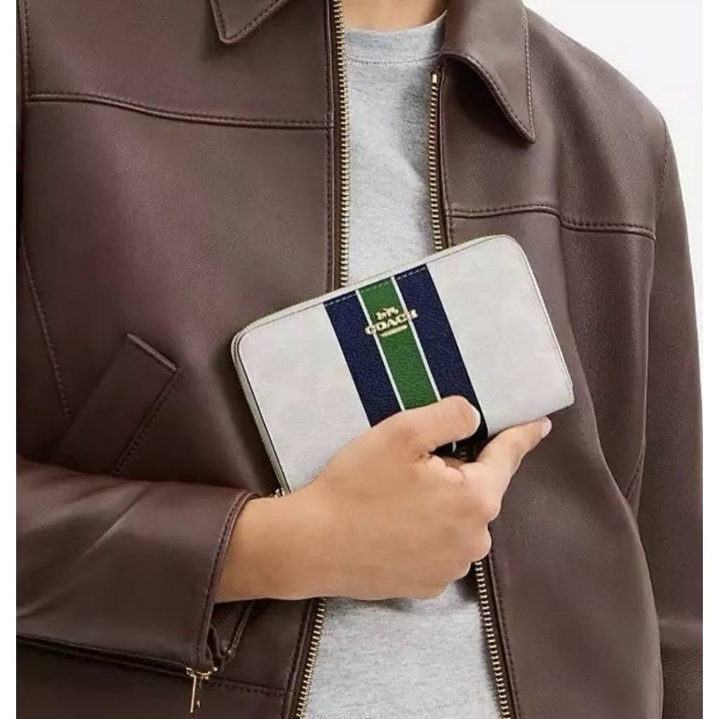 ORIG & IMPORTED CCH Medium Id Zip Wallet In Signature Canvas Varsity Stripe Brown/White/Pink