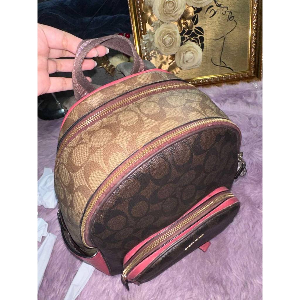 ORIG Preloved CCH Court Backpack Brown/Pink Bag In Blocked Signature Canvas