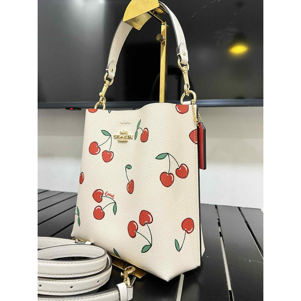 ORIG Preloved CCH Mollie Bucket 22 With Heart Cherry Print Crossbody Bag White