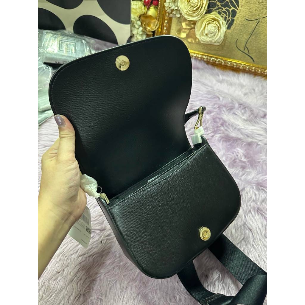 ORIG & IMPORTED KS Madison Saffiano Leather Saddle Black Bag