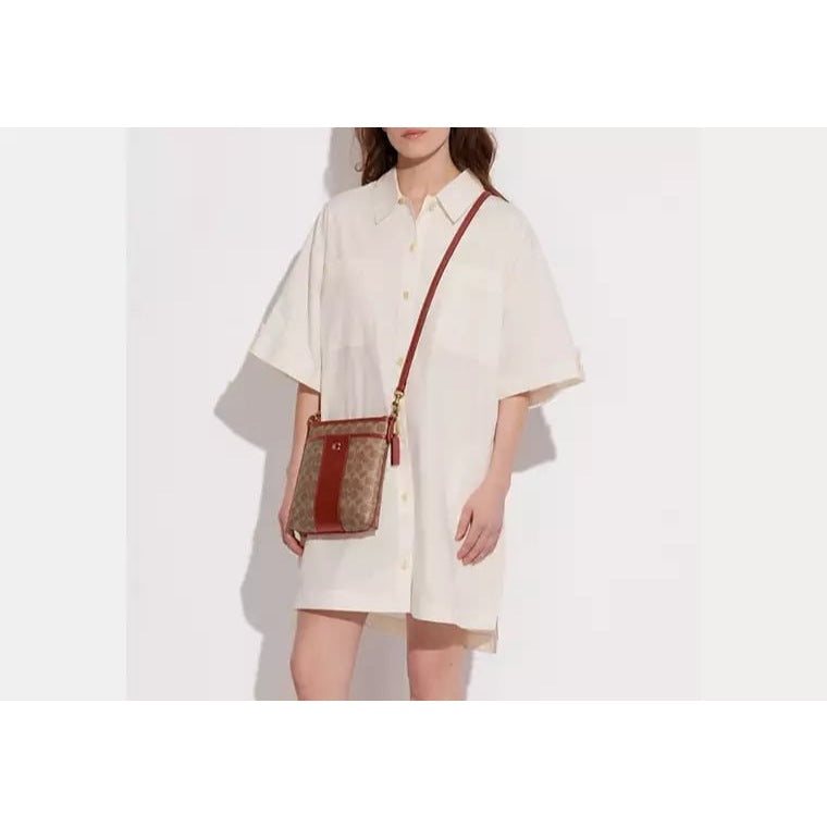 ORIG & IMPORTED CCH Kitt Messenger Crossbody File Slim Brown Bag In Colorblock Signature Canvas