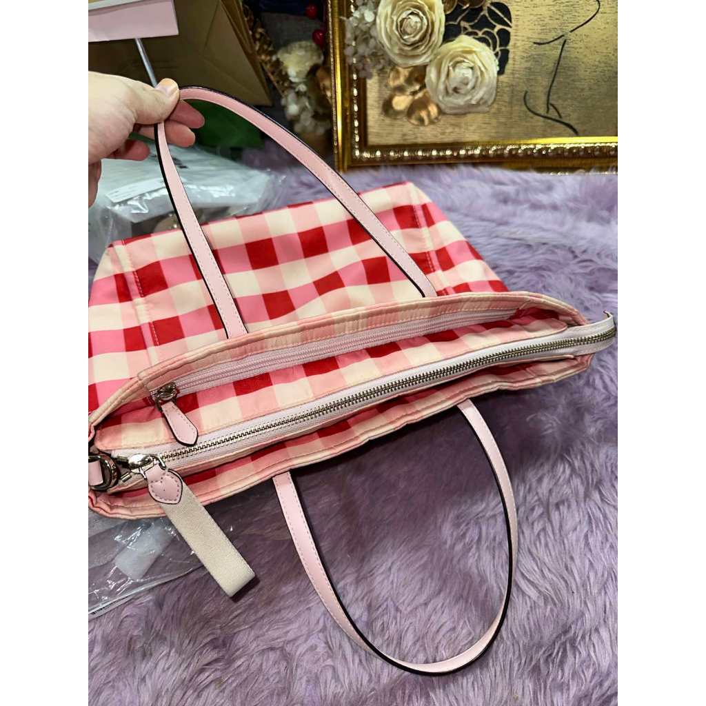 ORIG Preloved KS Chelsea Gingham Medium Satchel Nylon Pink Bag