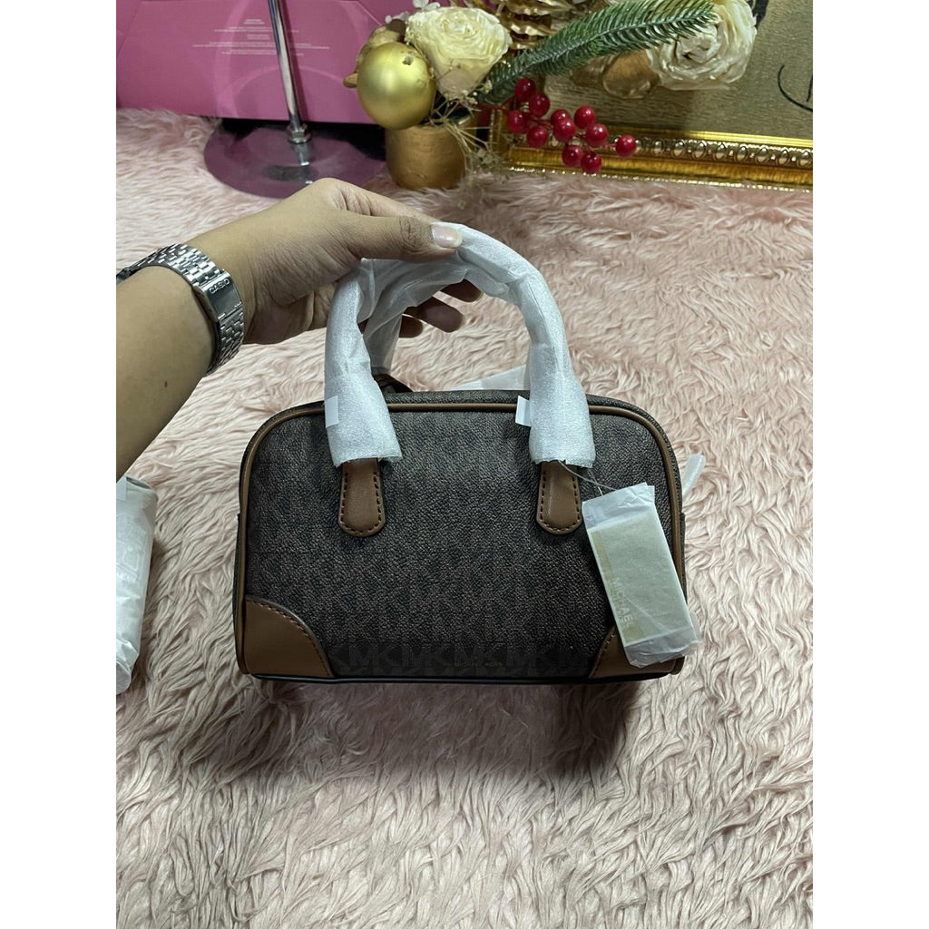 ORIG & IMPORTED MK Thompson Extra-Small Signature Logo Convertible Satchel Brown/White Bag
