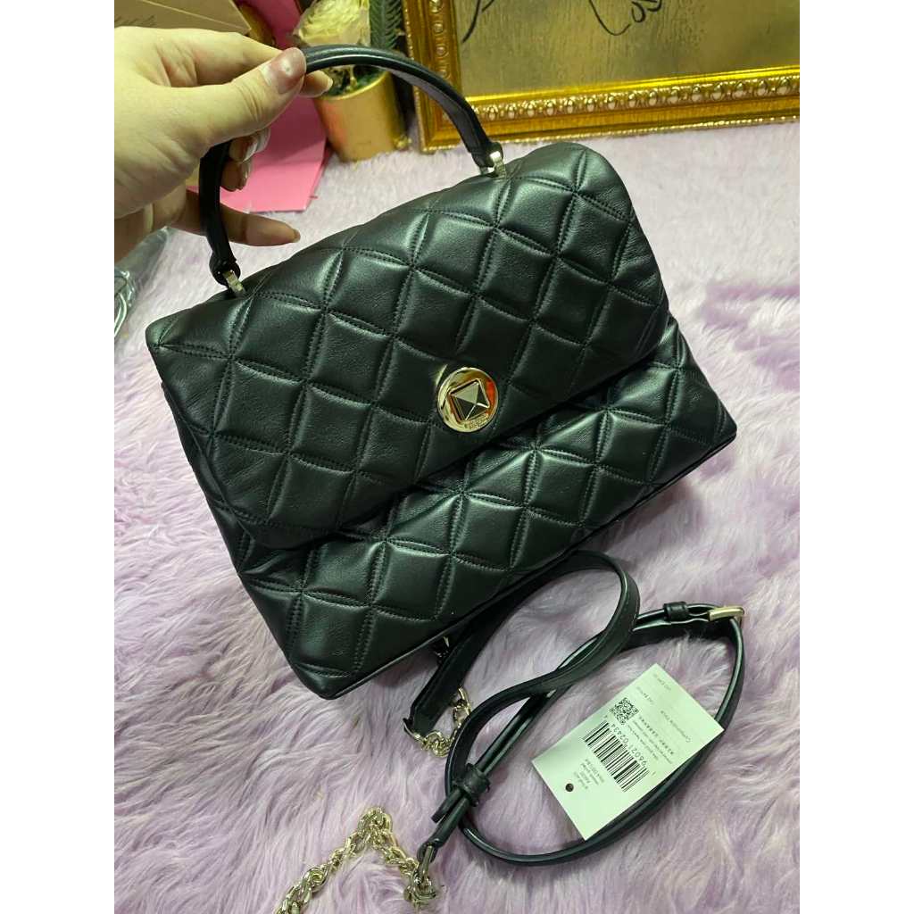 ORIG Preloved KS Natalia Top Handle Satchel Quilted Black Bag