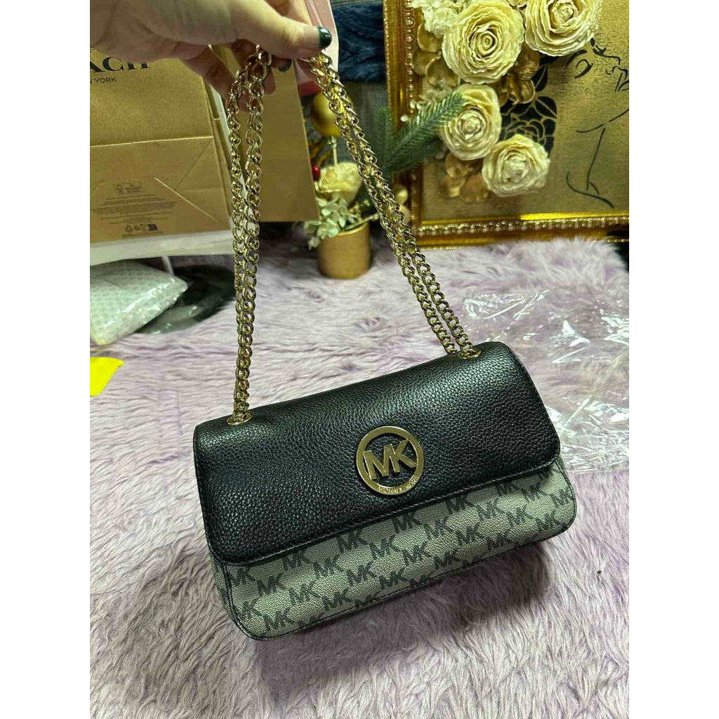 ORIG Preloved MK Fulton Flap Medium Chain Shoulder Bag Black