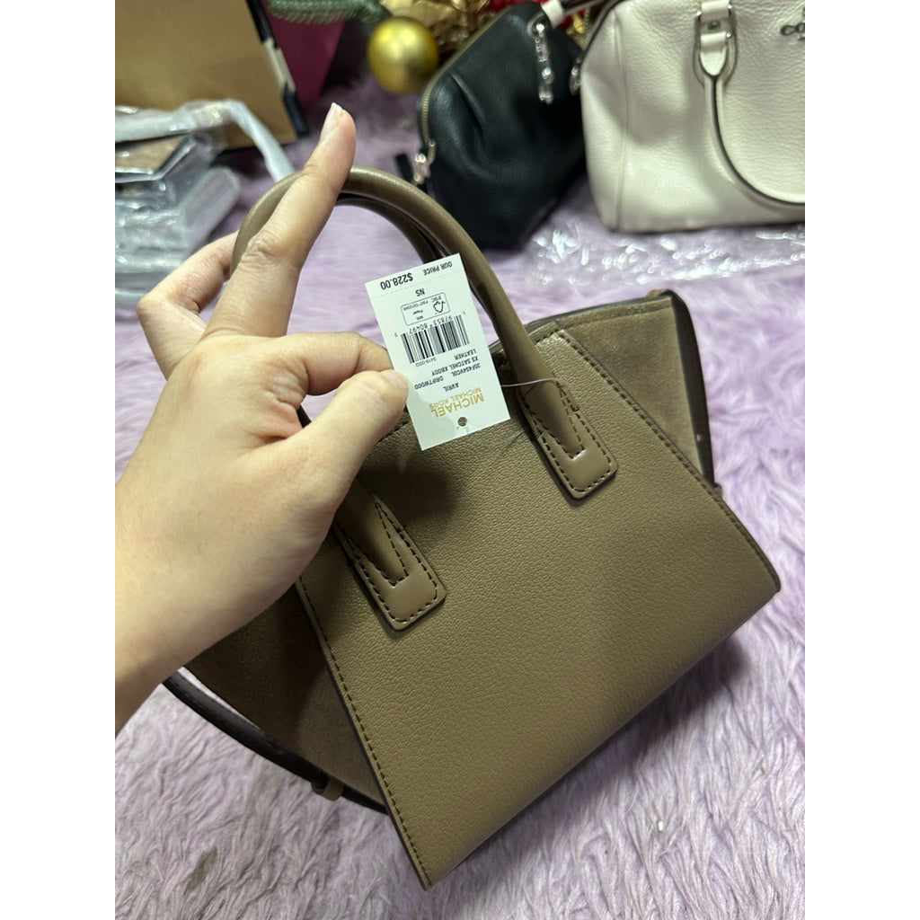 ORIG & IMPORTED MK Avril Extra-Small Leather and Suede Satchel Black Brown White Small Bag