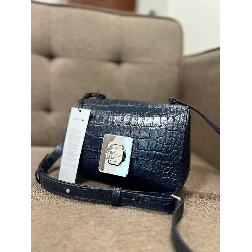 ORIG & IMPORTED LCT Amelia Metal Clasp Embossed Leather Crossbody Blue Bag