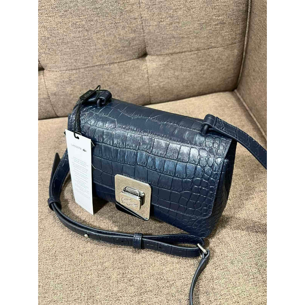 ORIG & IMPORTED LCT Amelia Metal Clasp Embossed Leather Crossbody Blue Bag