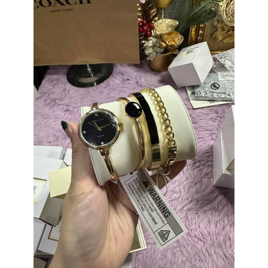ORIG & IMPORTED AK Klein Bangle Gold Watch and Bracelet Set AK/5142BKST