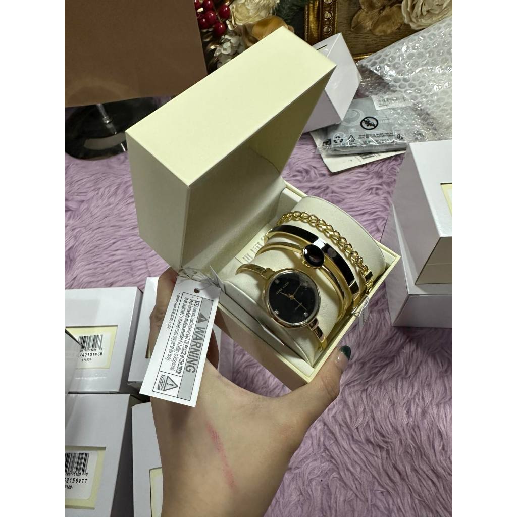 ORIG & IMPORTED AK Klein Bangle Gold Watch and Bracelet Set AK/5142BKST