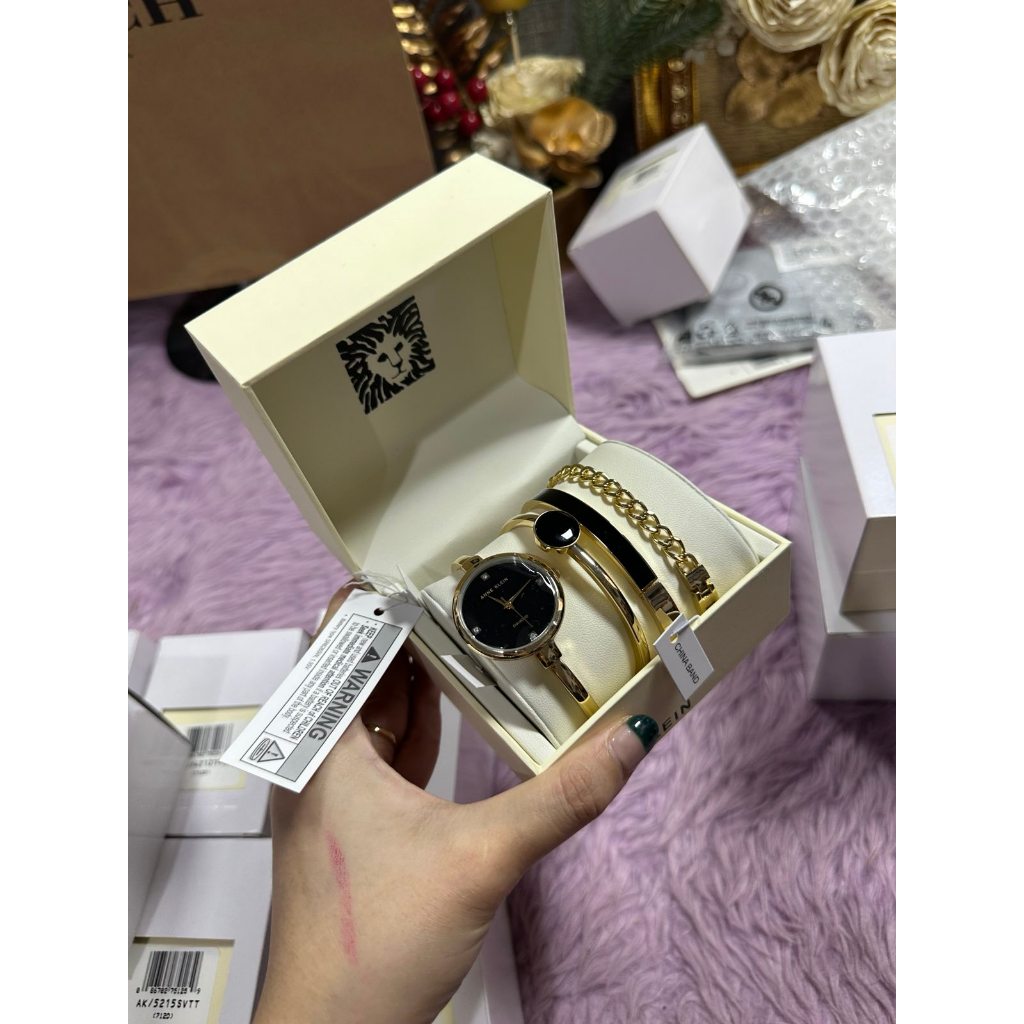 ORIG & IMPORTED AK Klein Bangle Gold Watch and Bracelet Set AK/5142BKST