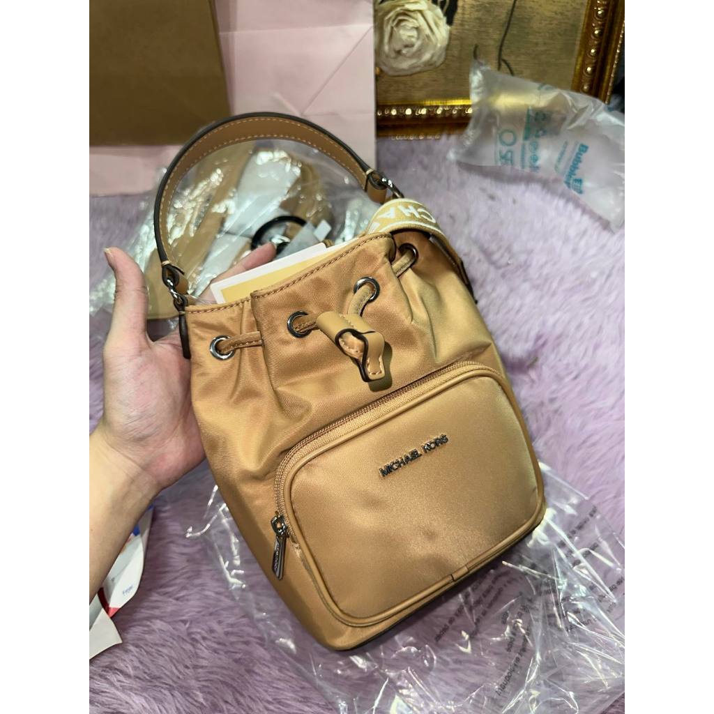 ORIG & IMPORTED MK Khai Small Nylon Bucket Bag Peanut Brown