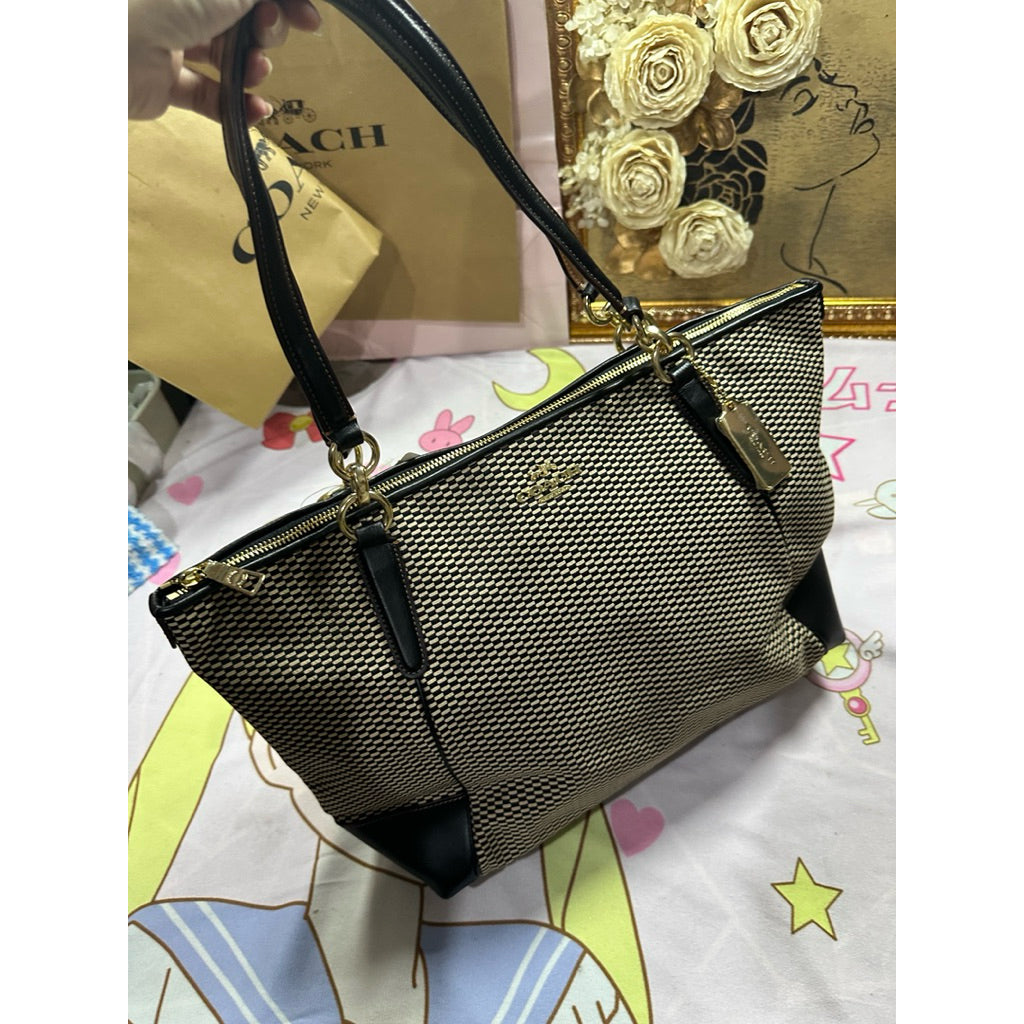 ORIG Preloved Coach Ava Tote Black Bag in Legacy Jacquard