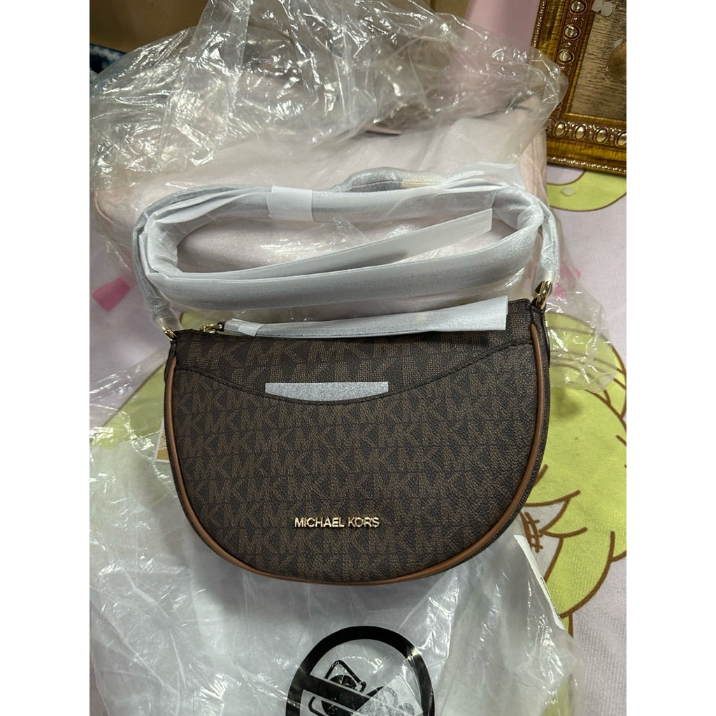 ORIG & IMPORTED MK Signature Dover Small Half Moon Crossbody Bag Brown