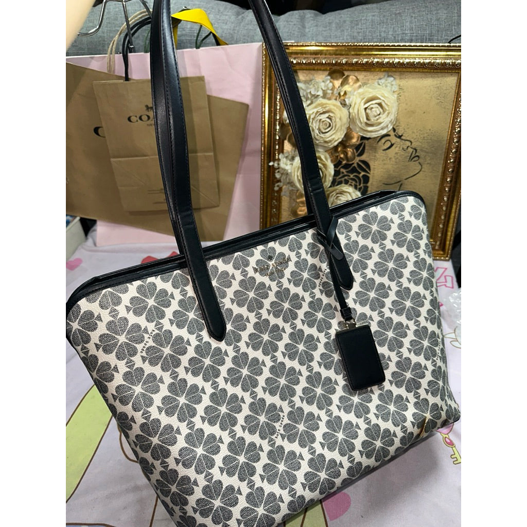 ORIG Preloved KS Signature Spade Flower Large Tote Black Bag