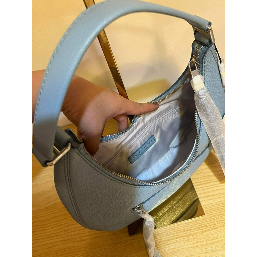 ORIG & IMPORTED MJ Small Leather Crescent Shoulder Hobo Blue Bag