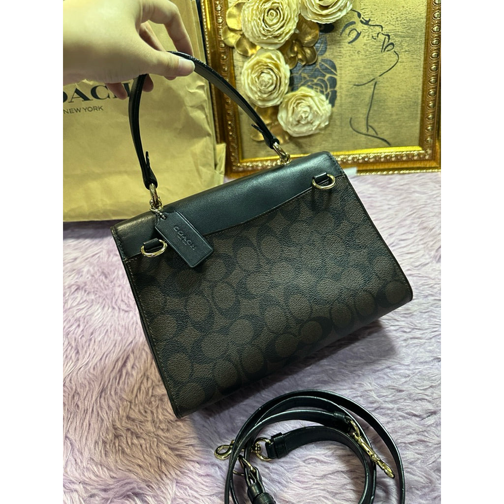ORIG Preloved CCH Tilly Top Handle Satchel Signature Brown/Black Bag