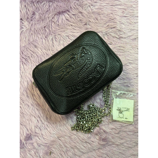 ORIG Preloved LCT Croco Crew Grained Leather Zip Shoulder Black Bag