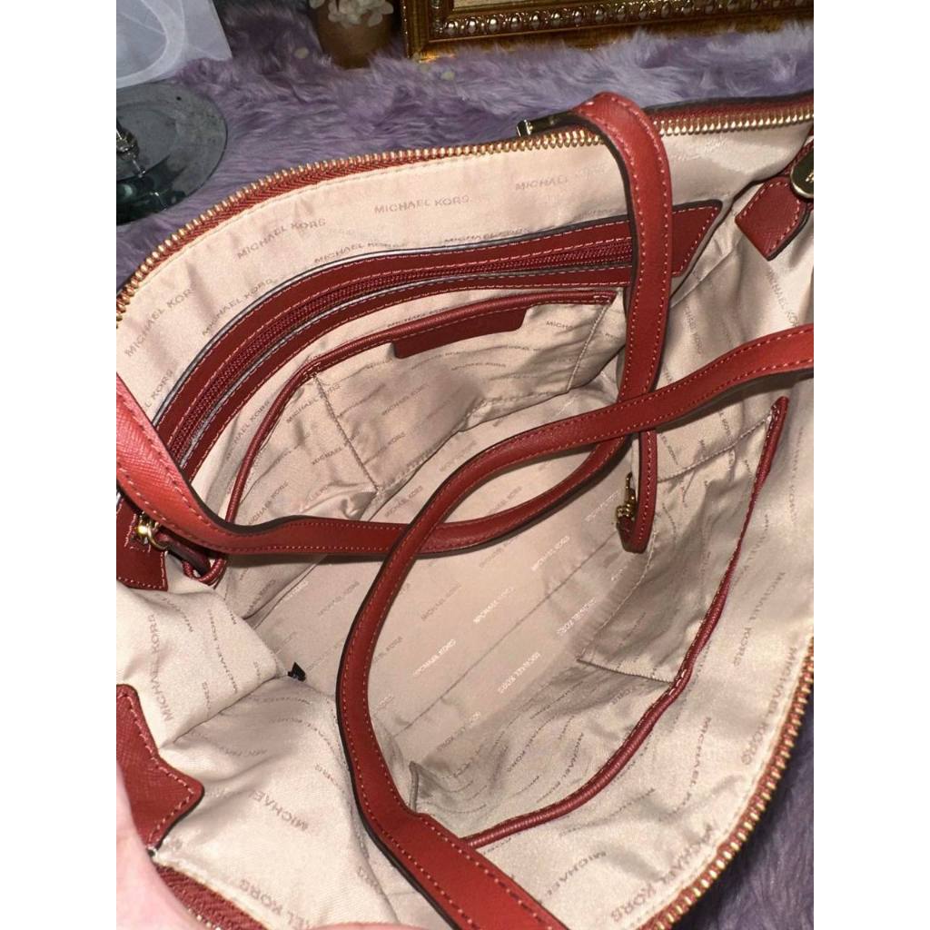 ORIG Preloved MK Charlotte Large Leather Top Zip Shoulder Tote Red Bag