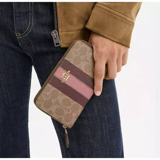 ORIG & IMPORTED CCH Medium Id Zip Wallet In Signature Canvas Varsity Stripe Brown/White/Pink