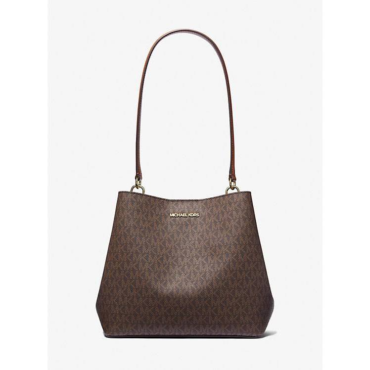ORIG & IMPORTED MK Pratt Medium Signature Logo Shoulder Bag Brown/Vanilla White