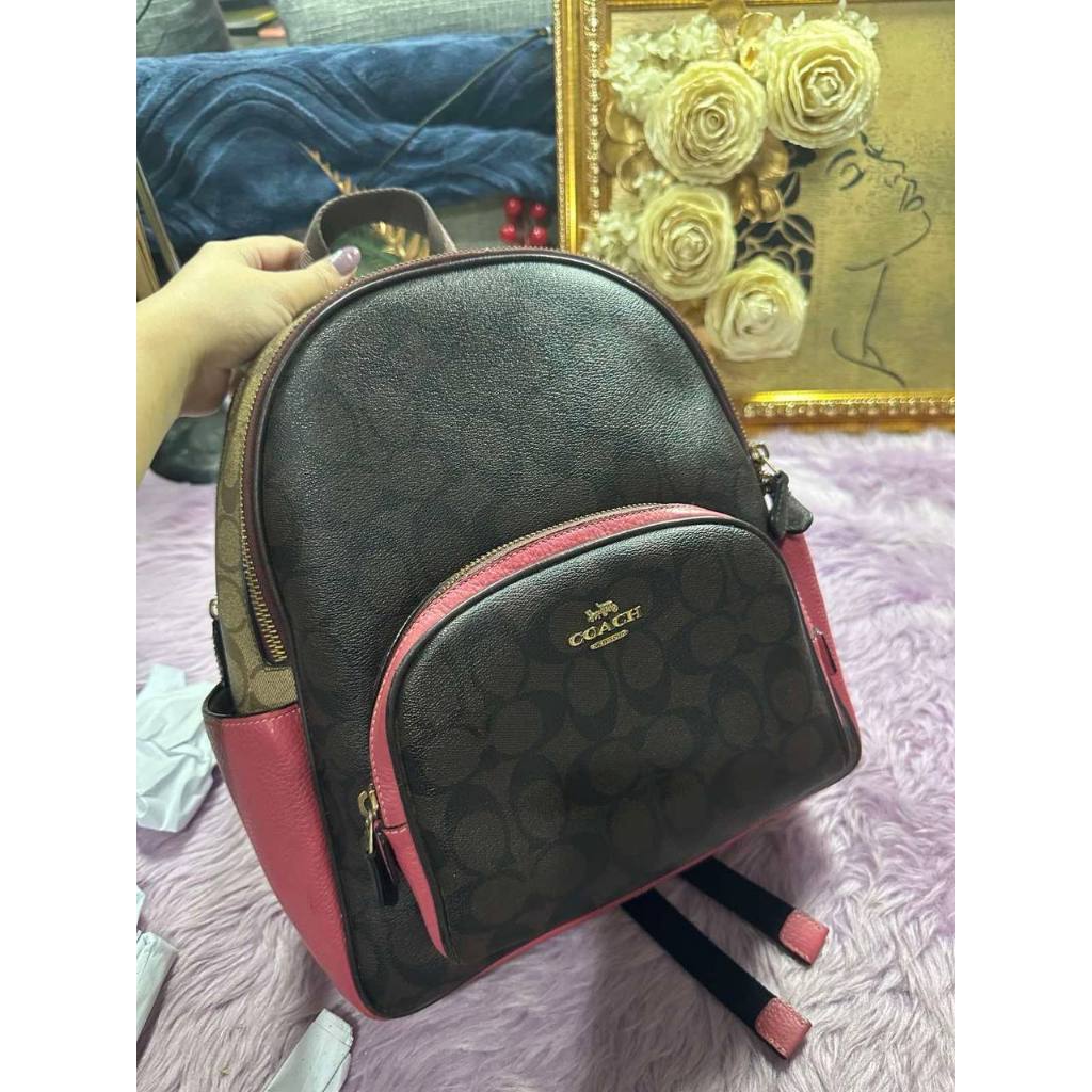 ORIG Preloved CCH Court Backpack Brown/Pink Bag In Blocked Signature Canvas