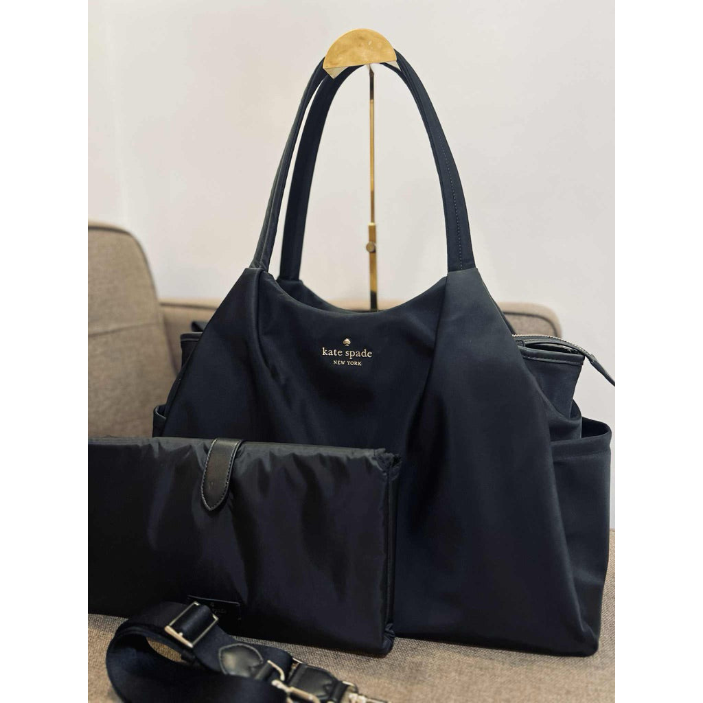 ORIG & IMPORTED KS Large Chelsea Baby Nylon Black Bag Beige