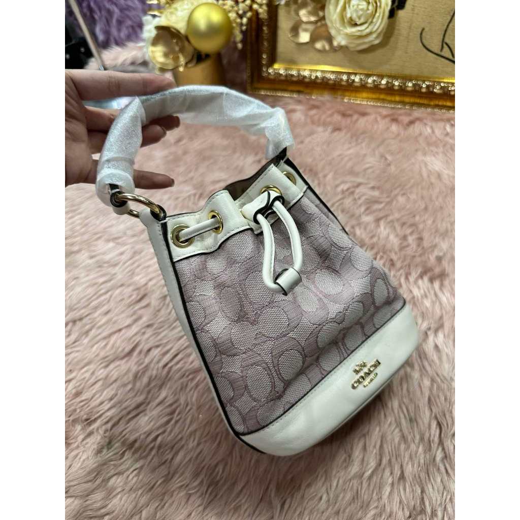 ORIG & IMPORTED CCH Dempsey Drawstring Bucket Pink Small Bag 15 in Signature Jacquard