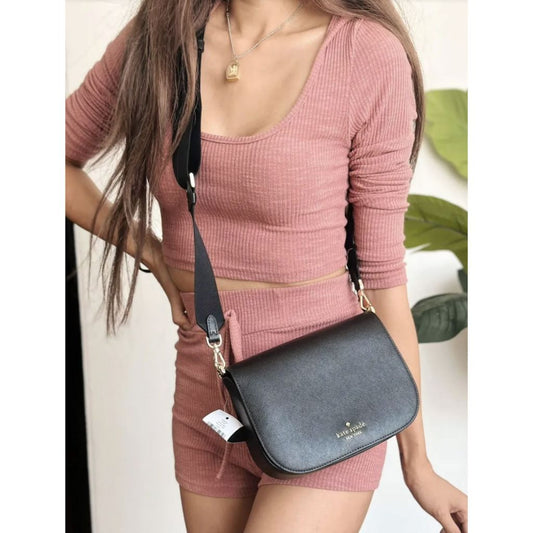 ORIG & IMPORTED KS Madison Saffiano Leather Saddle Black Bag